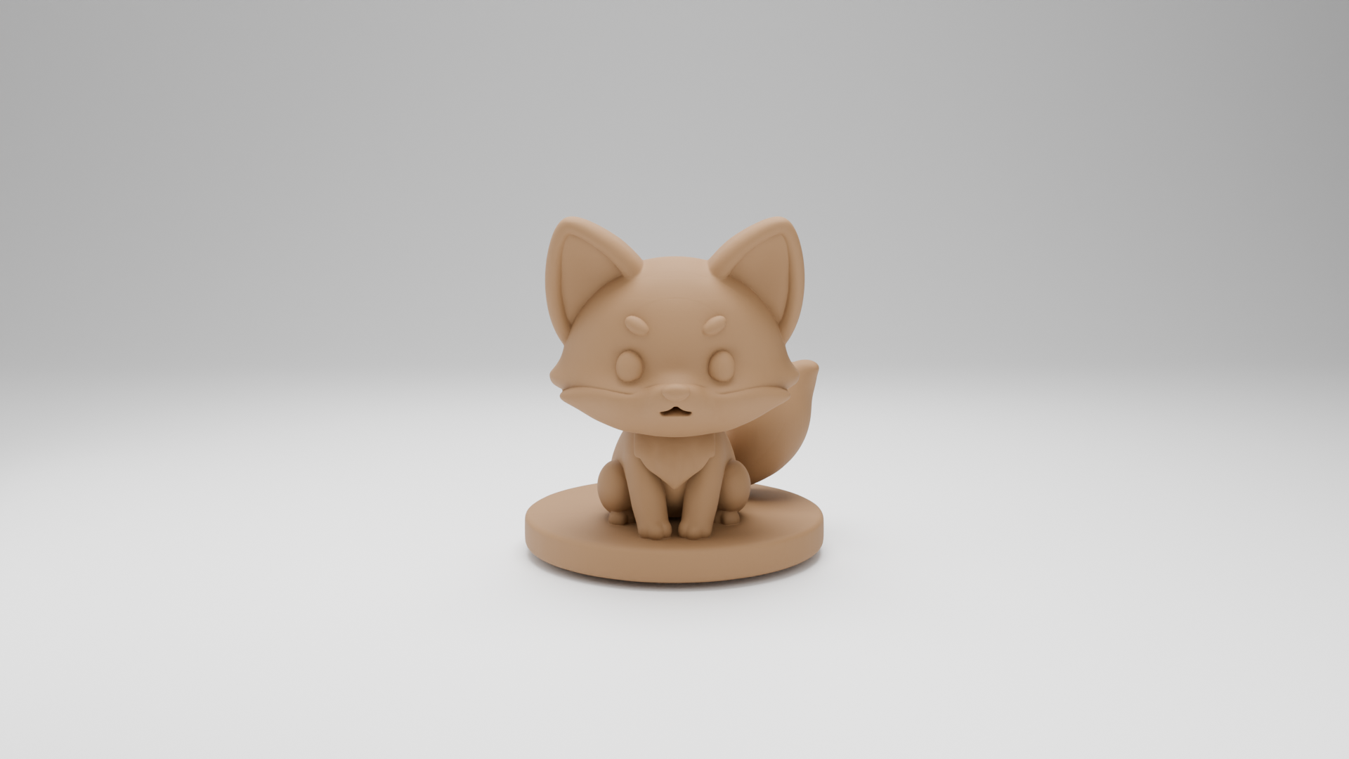 A hand-painted wood-textured fox figurine on a calm neutral background